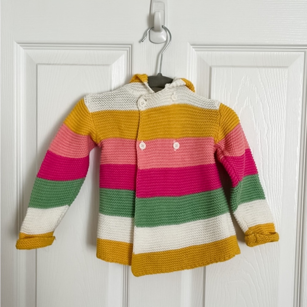 Striped Multicolour Hooded Knit Sweater | 9-12 Months